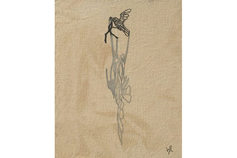 Song Bird I - pen and watercolour on canvas